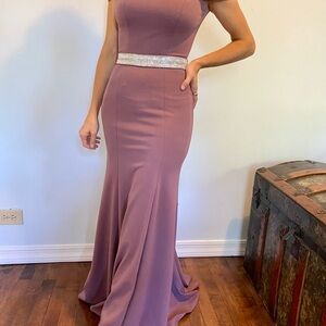 Aspeed Strapless Mauve Gown with Silver Accents